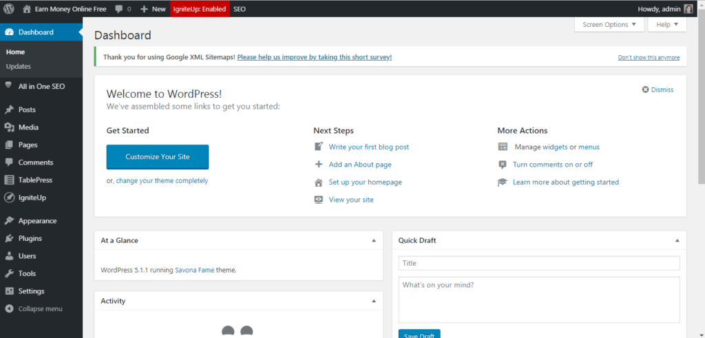 WordPress Dashboard 